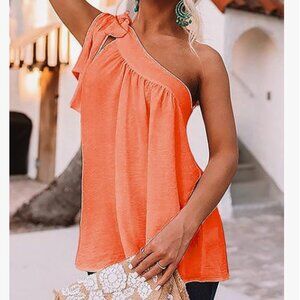 Sofia's Choice Reversible One shoulder festive tie on top pull on blouse Sz M/L